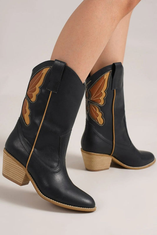 Beast Fashion Butterfly Cut Detail Point Toe Boots - The Goddess Galleries
