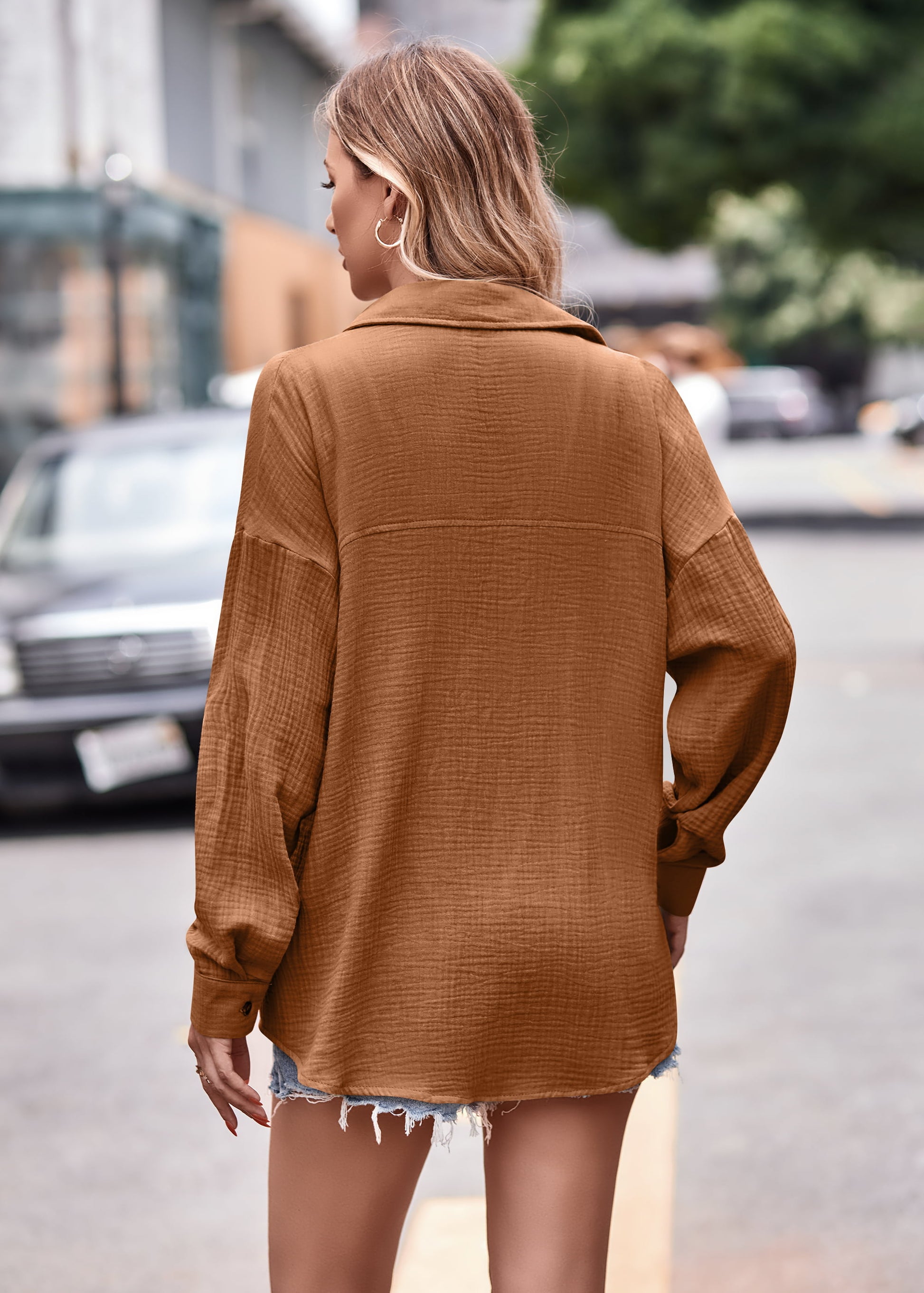 Textured Dropped Shoulder Longline Shirt - The Goddess Galleries