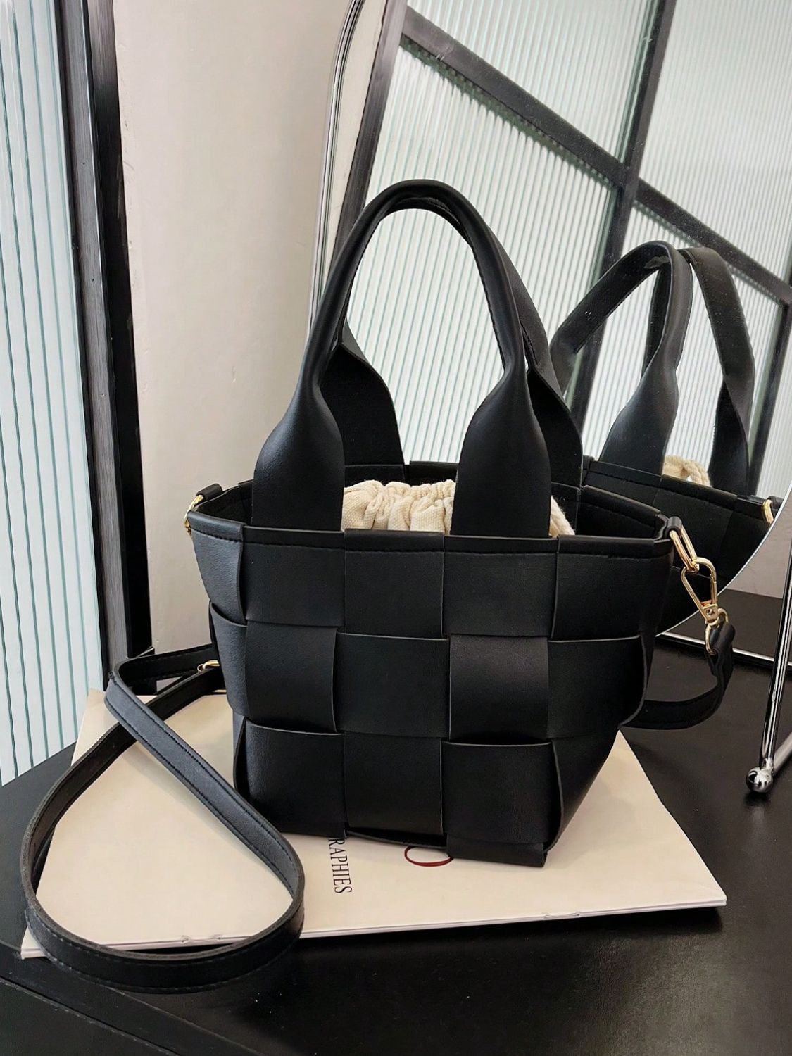 PU Leather Braided Bucket Bag - The Goddess Galleries