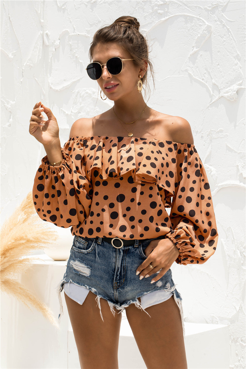 Polka Dot Off-Shoulder Layered Blouse - The Goddess Galleries