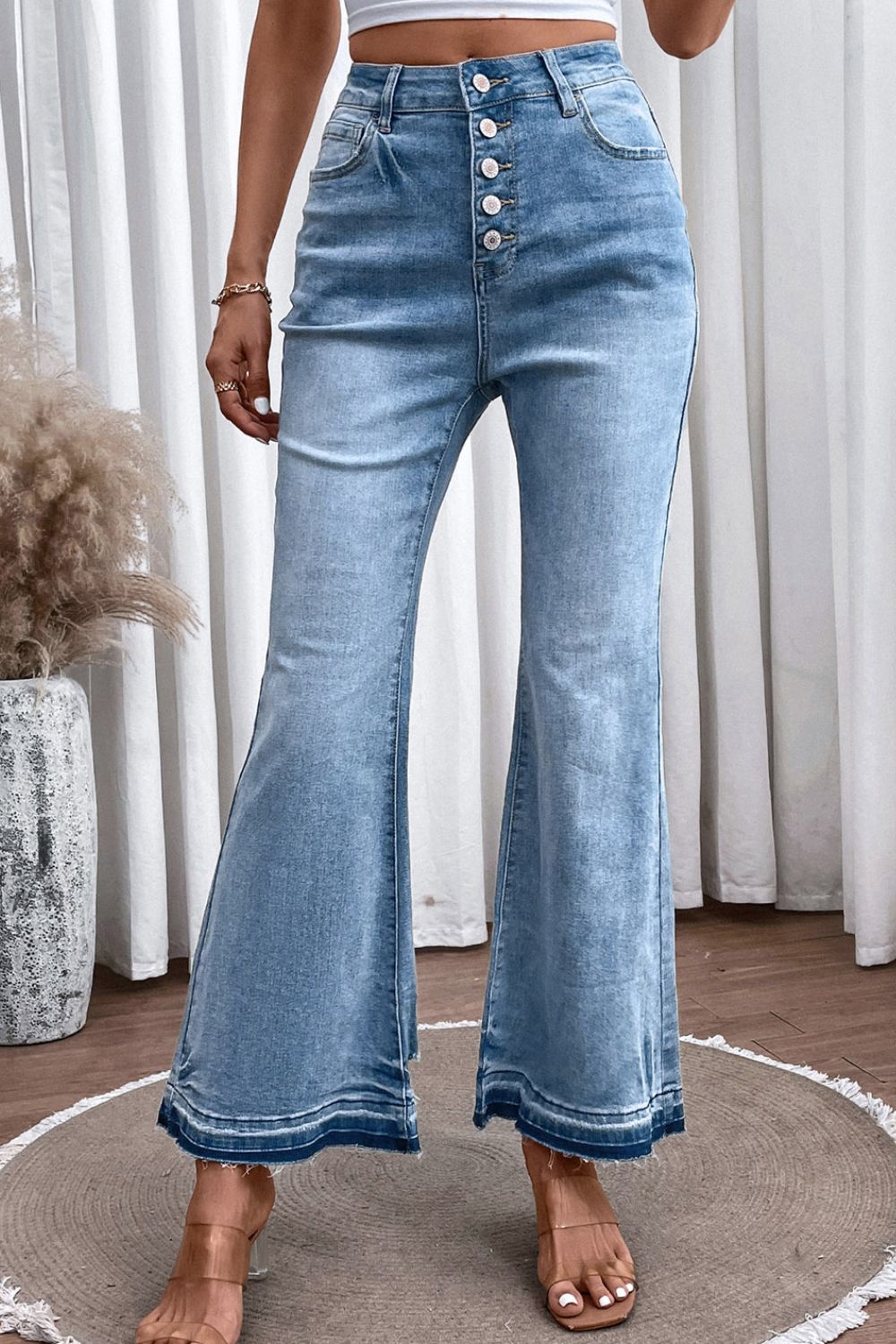 High Waist Button Fly Flared Jeans - The Goddess Galleries