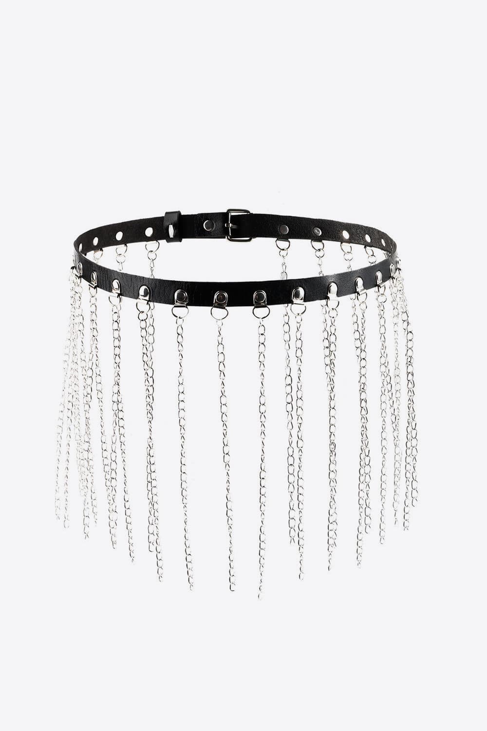 Fringed Chain PU Leather Belt - The Goddess Galleries