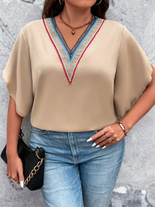 Honey Plus Size V-Neck Flutter Sleeve Blouse - The Goddess Galleries