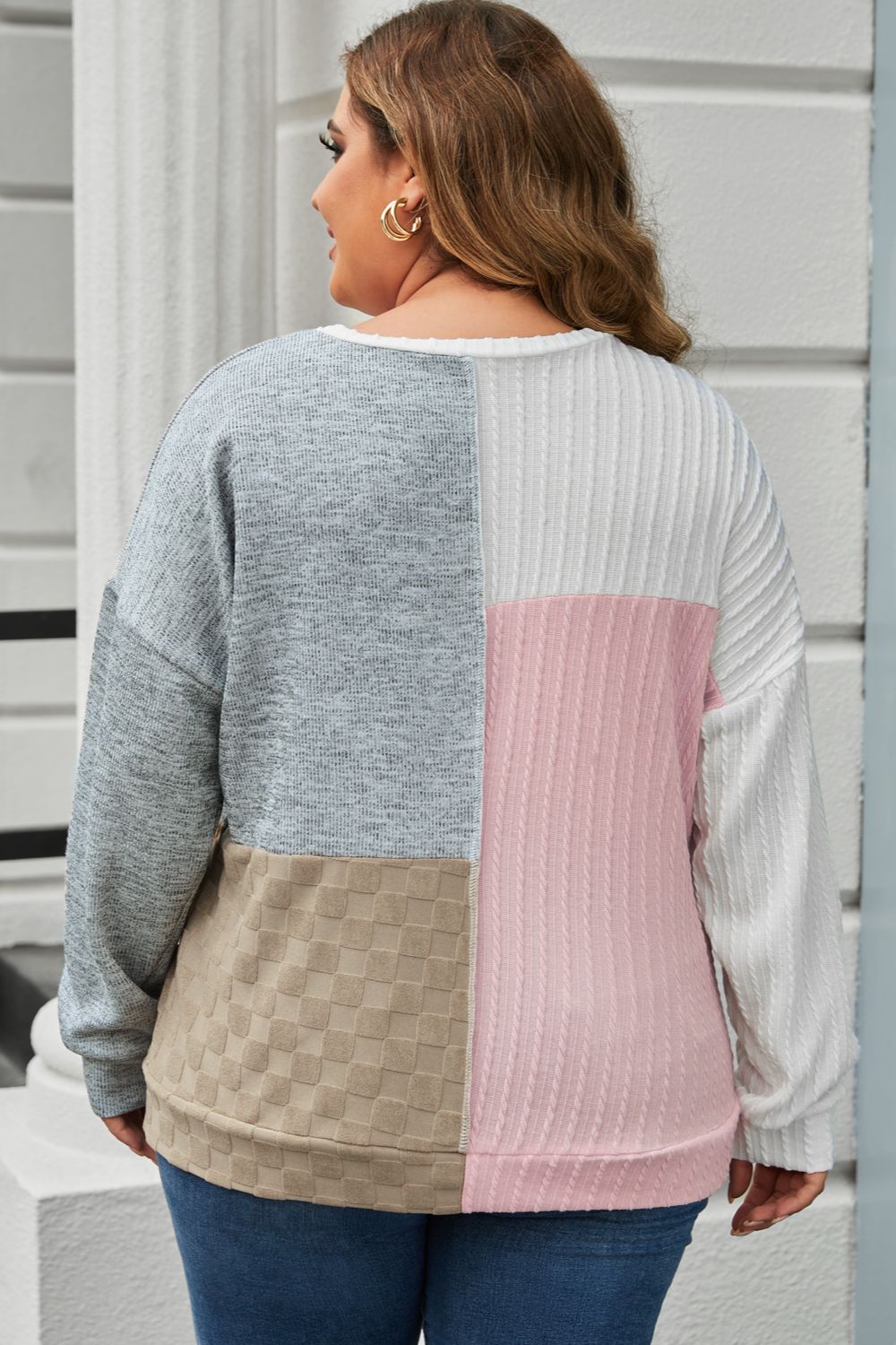 Plus Size Long Sleeve Color Block Top - The Goddess Galleries