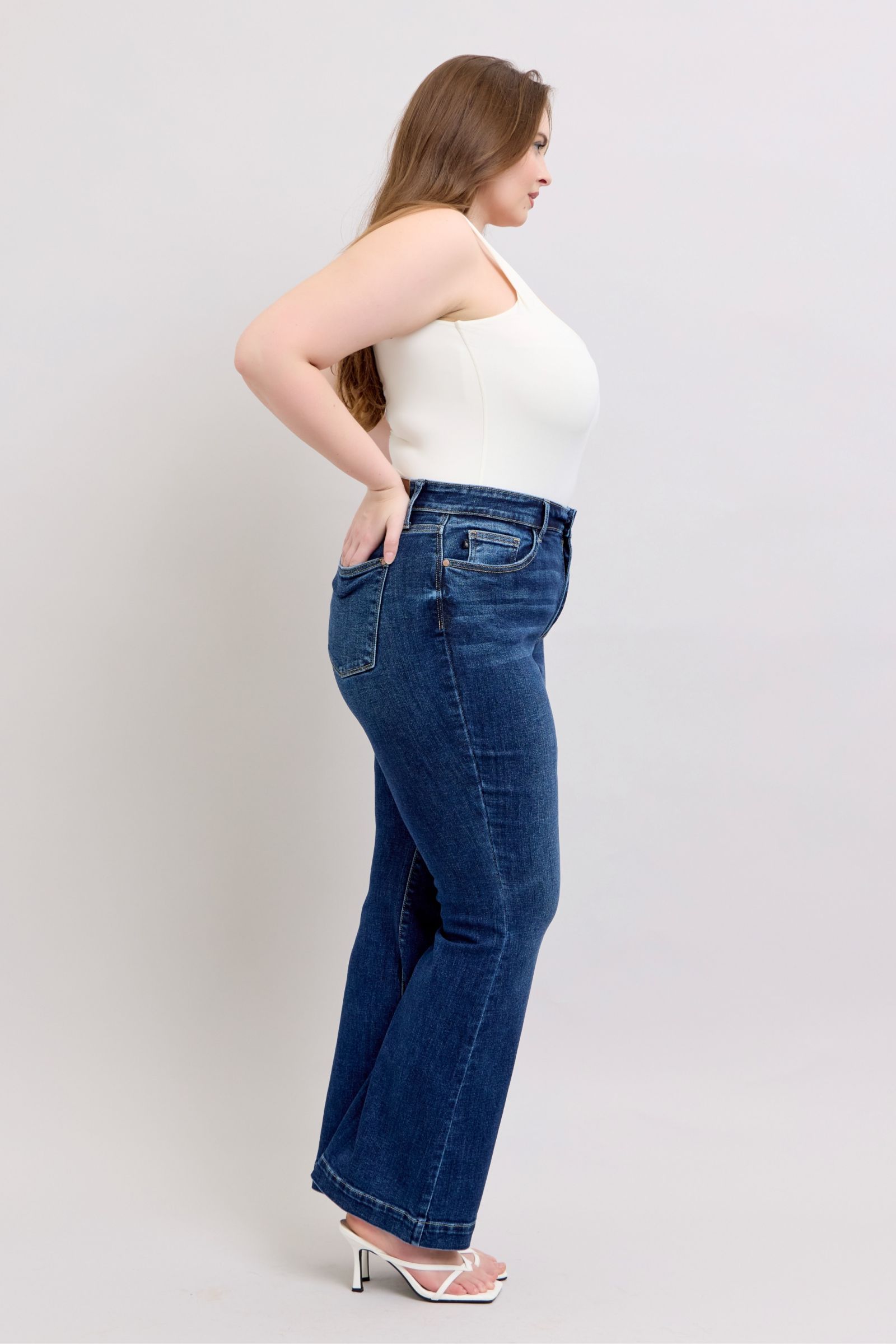 Judy Blue Full Size High Rise Flare Jeans with Pockets Plus Size - The Goddess Galleries