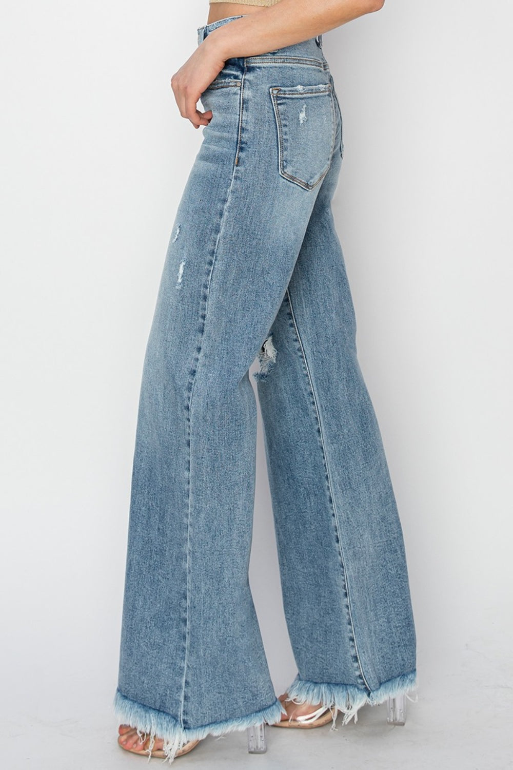 RISEN Mid Rise Button Fly Wide Leg Jeans - The Goddess Galleries