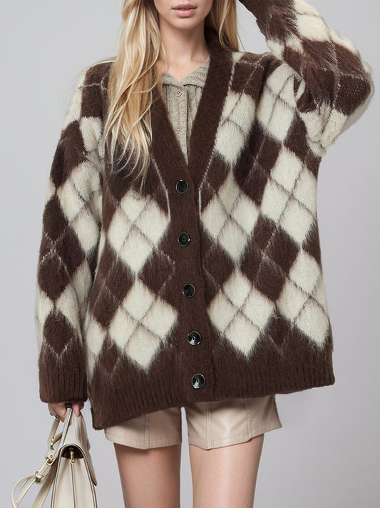 Plaid V-Neck Button Up Cardigan - The Goddess Galleries