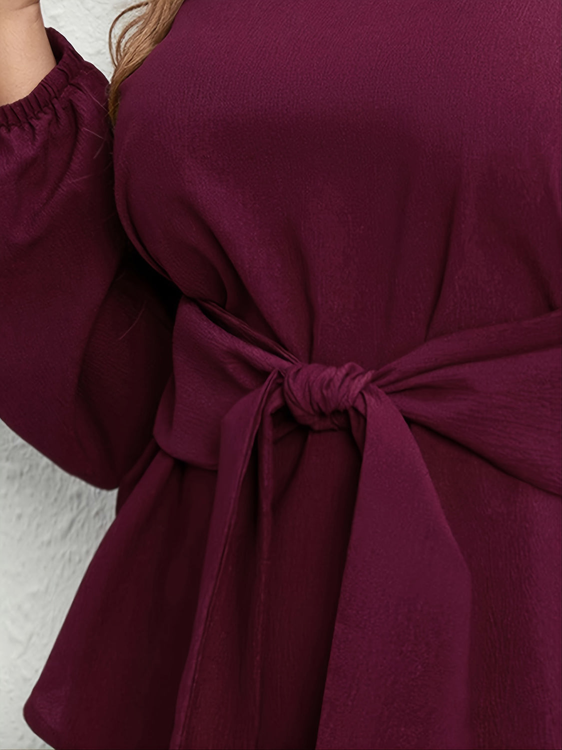 Plus Size Tie Front Long Sleeve Blouse - The Goddess Galleries