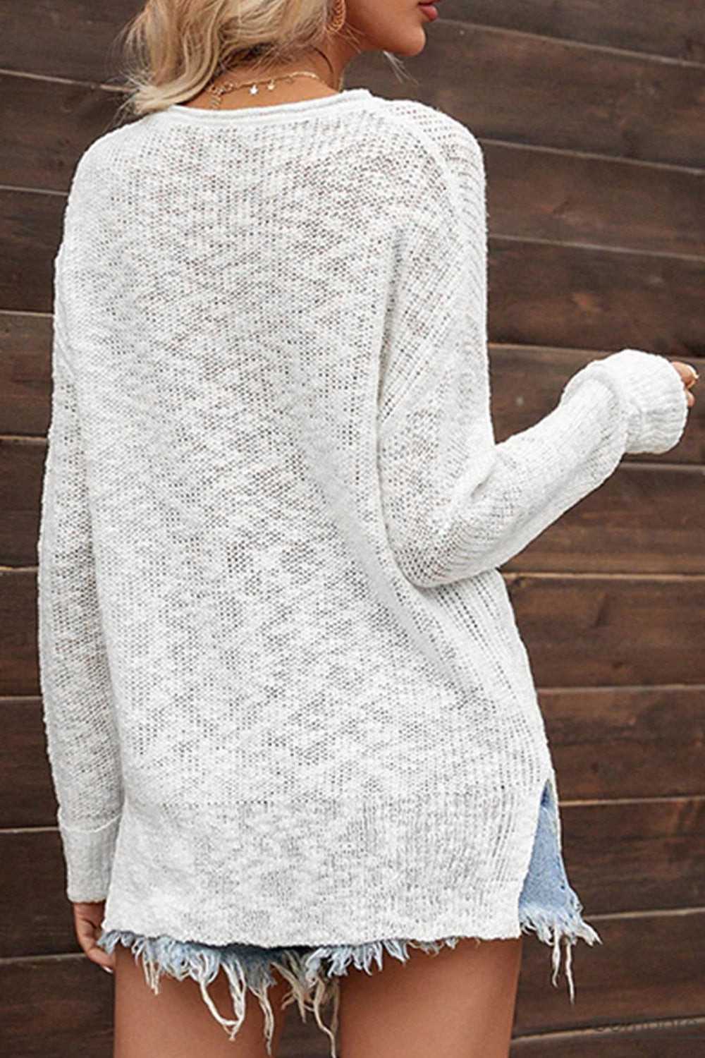 V-Neck Slit Knit Top - The Goddess Galleries