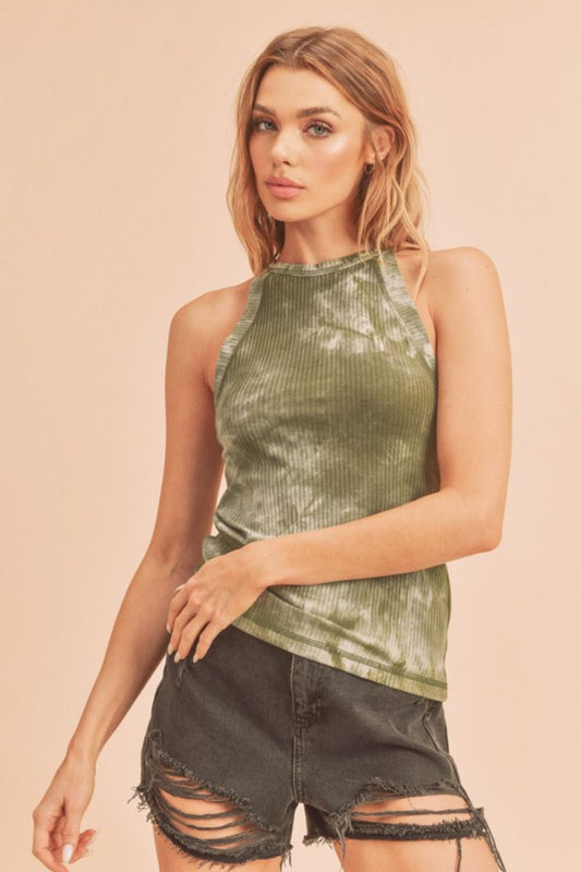 Aemi + Co Ribbed Tie-Dye Round Neck Tank - The Goddess Galleries