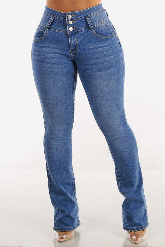 Bootcut High-Rise Buttoned Hip-Lift Jeans - The Goddess Galleries