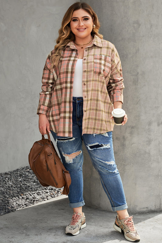 Plus Size Plaid Button Up Collared Neck Shirt - The Goddess Galleries