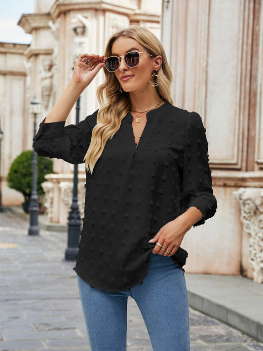 Swiss Dot Notched Neck Blouse - The Goddess Galleries