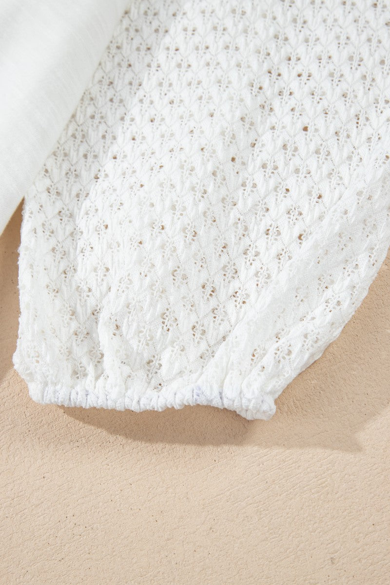Openwork High Low Hem V Neck Oversized Top - The Goddess Galleries