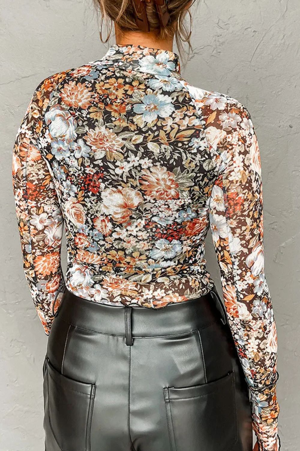 Floral Mock Neck Long Sleeve Top - The Goddess Galleries