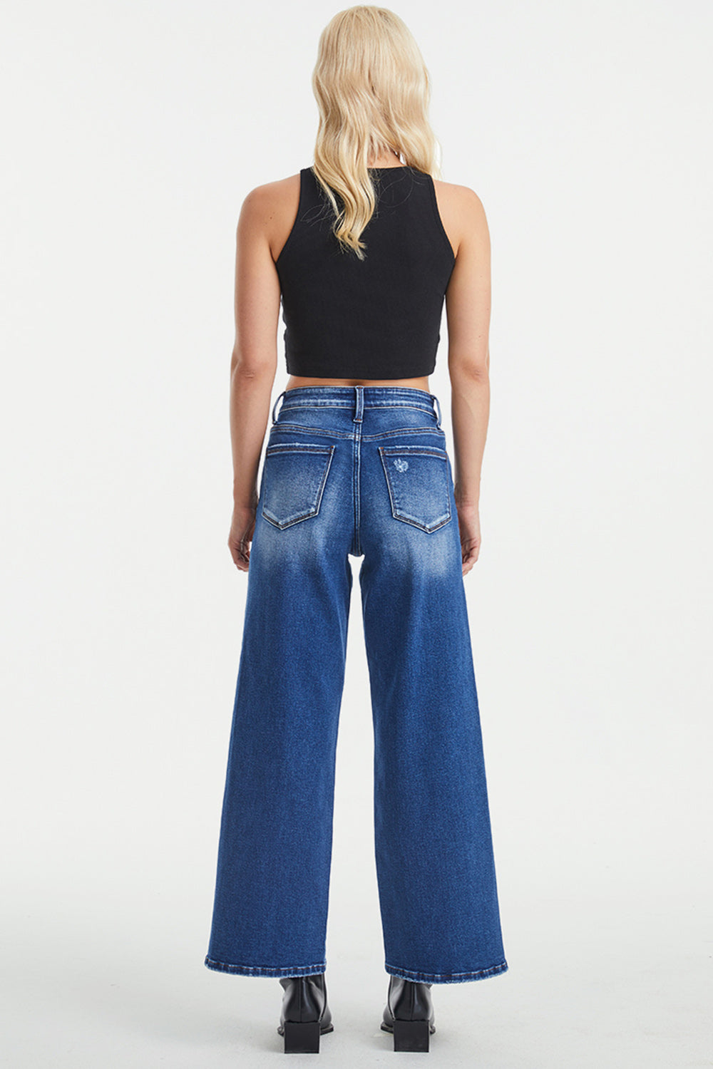 BAYEAS Full Size High Waist Two-Tones Patched Wide Leg Jeans - The Goddess Galleries