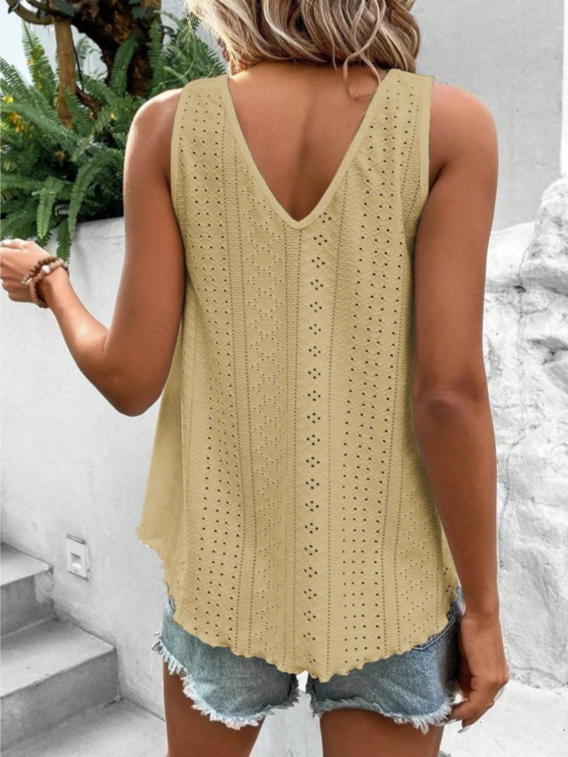 Eyelet V-Neck Wide Strap Tank - The Goddess Galleries