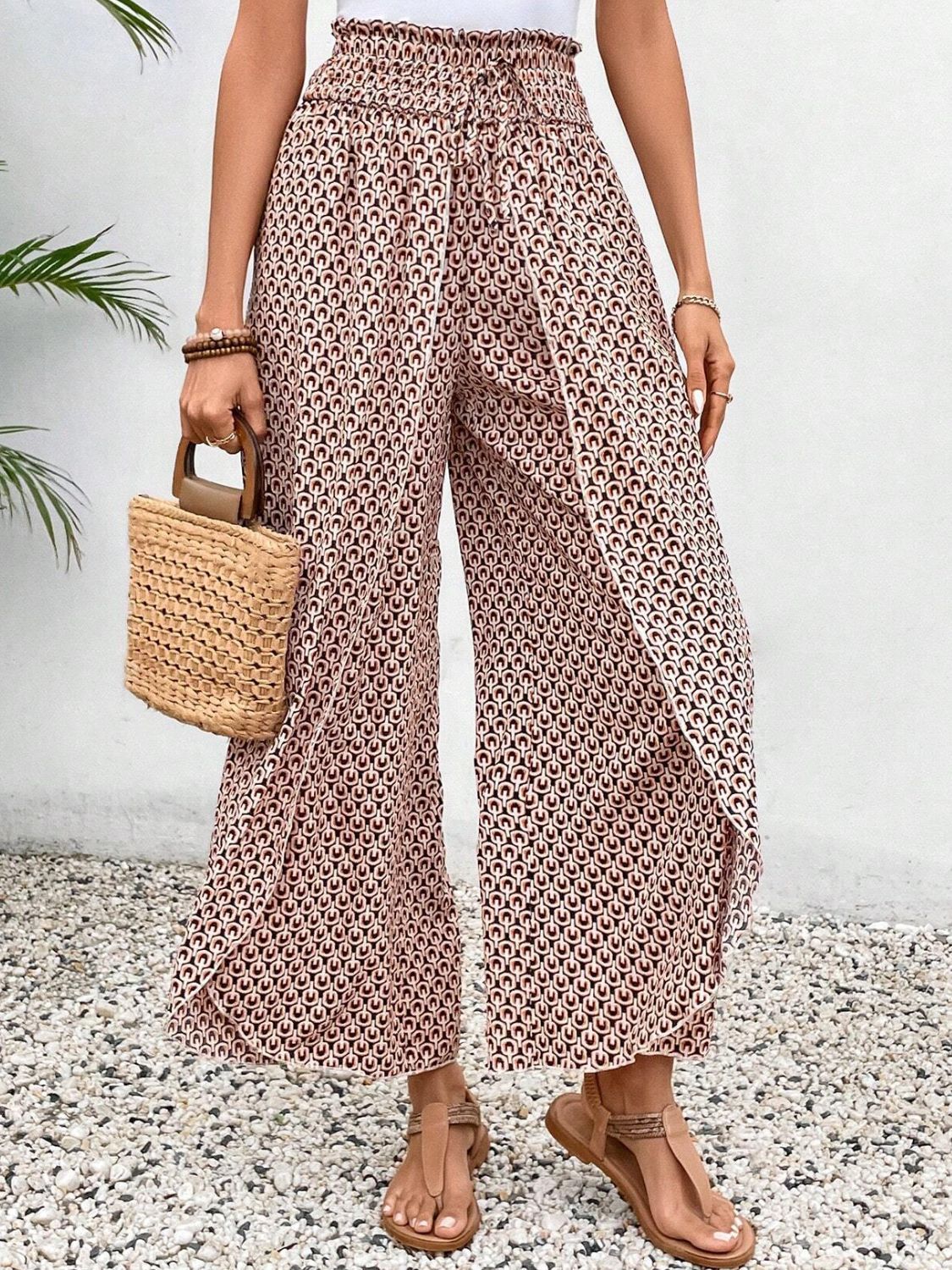 Tied Printed Wide Leg Pants - The Goddess Galleries