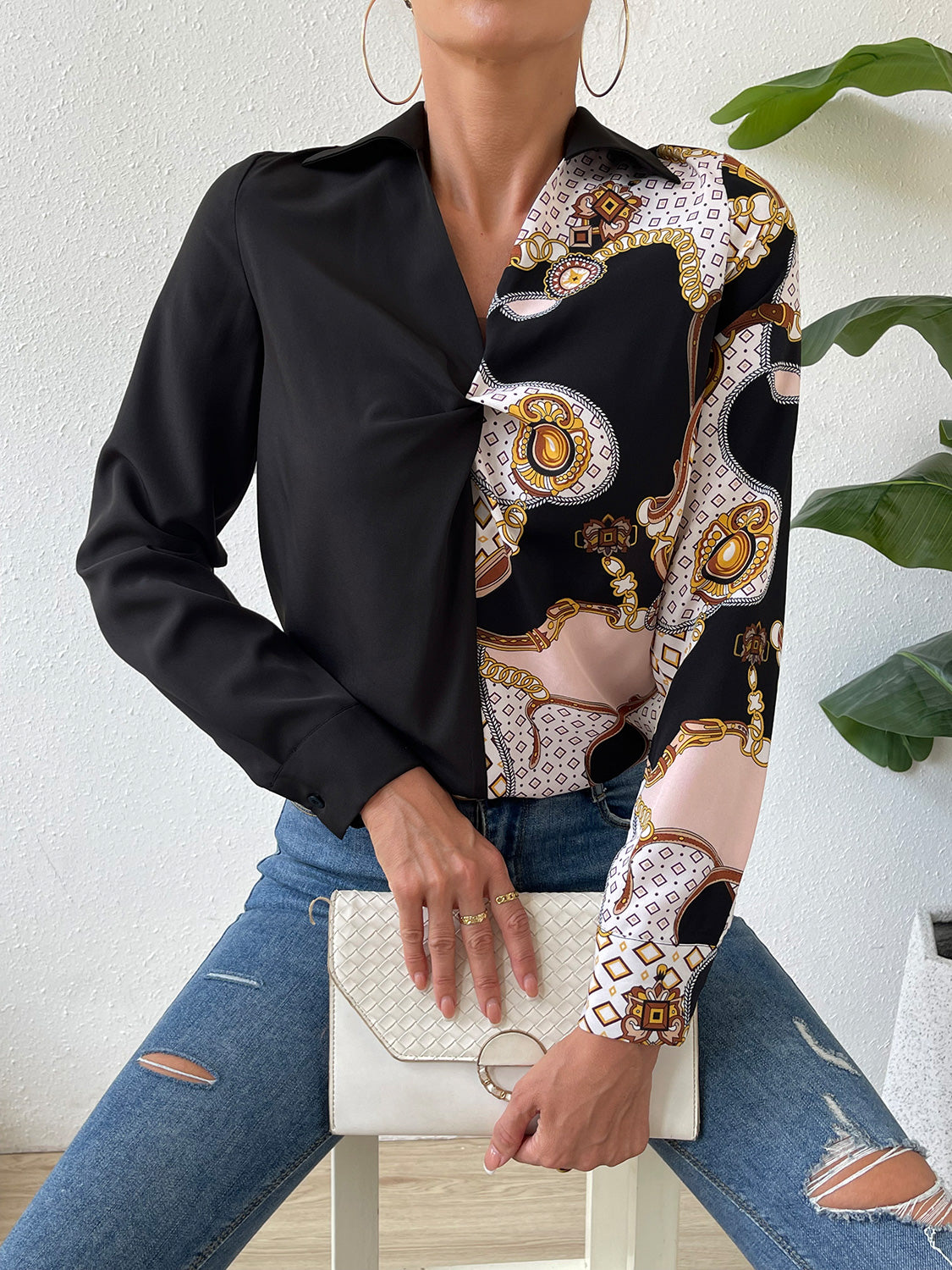Twist Front Collared Blouse - The Goddess Galleries