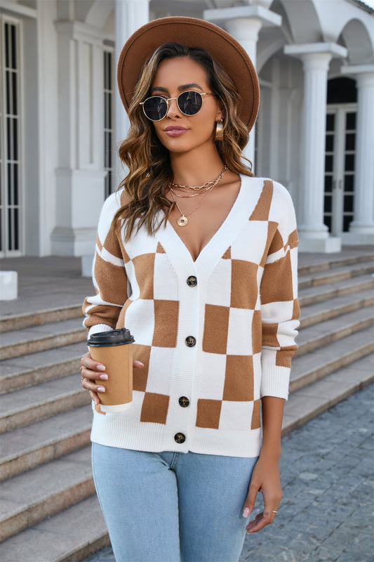 Angel Wings Button-Up V-Neck Dropped Shoulder Cardigan - The Goddess Galleries