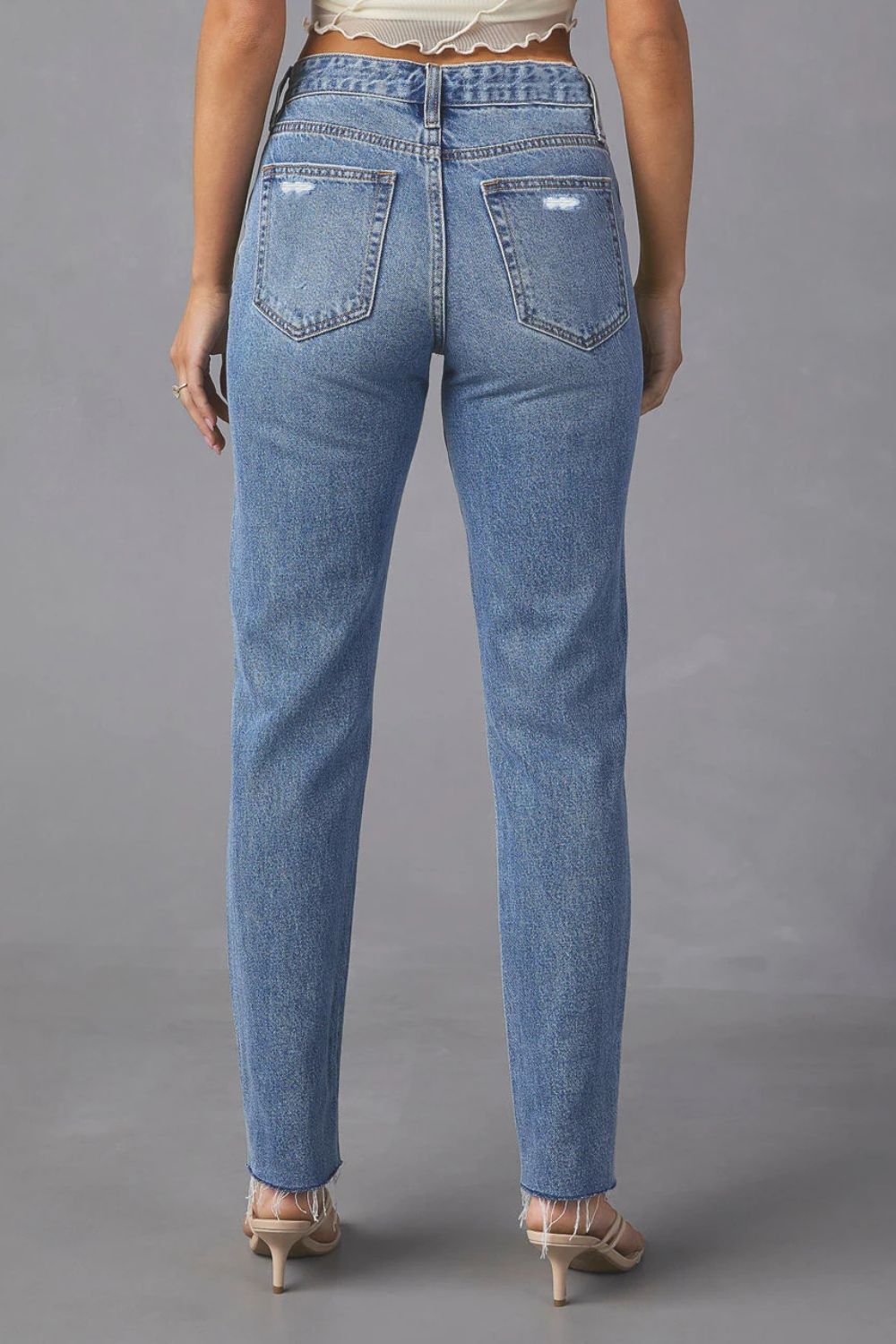 Distressed Raw Hem Straight Jeans with Pockets - The Goddess Galleries