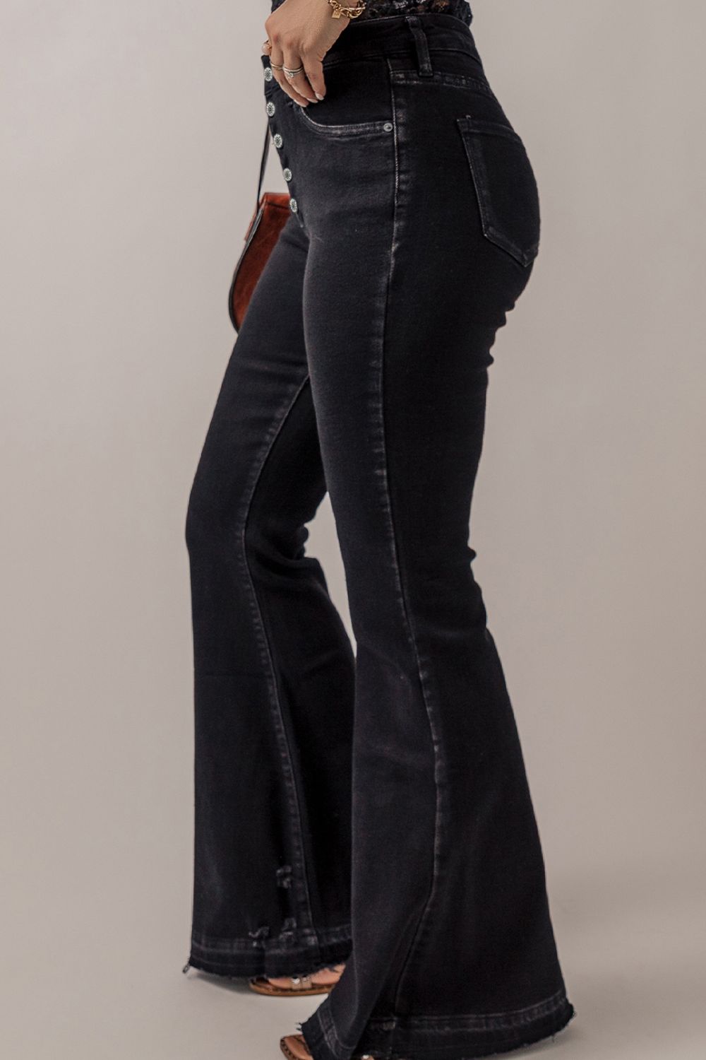 Button-Fly Flare Jeans with Pockets - The Goddess Galleries