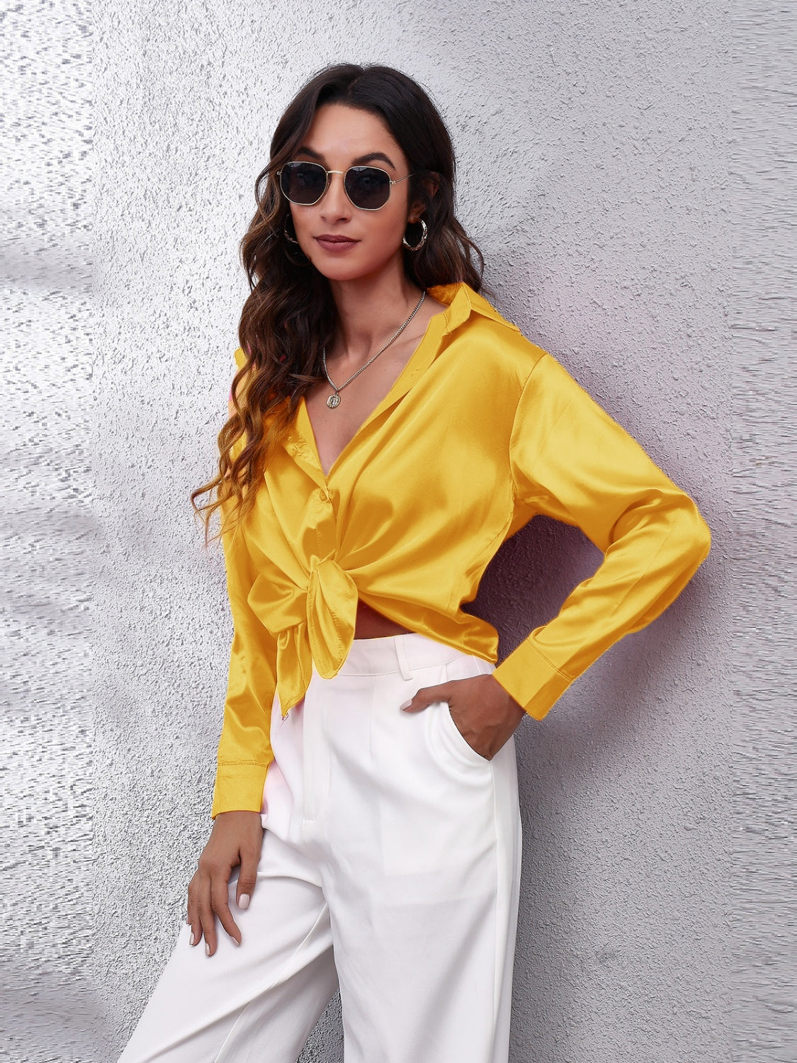 Collared Neck Buttoned Long Sleeve Shirt - The Goddess Galleries