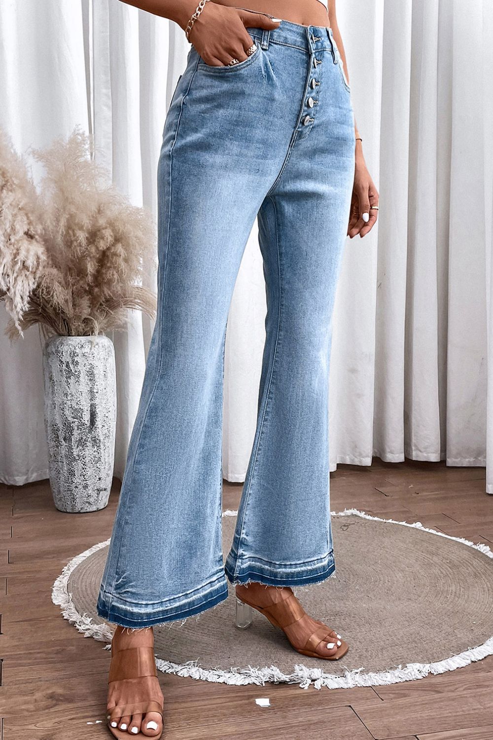High Waist Button Fly Flared Jeans - The Goddess Galleries