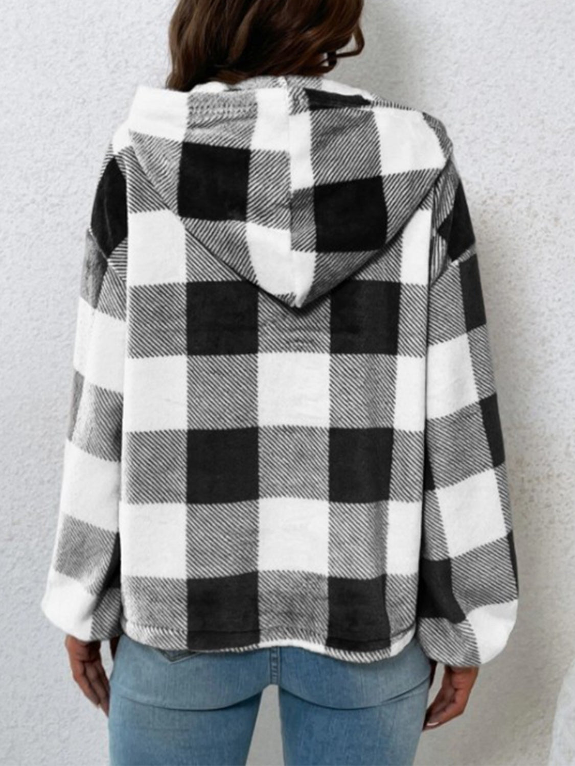 Plaid Half Button Long Sleeve Hoodie - The Goddess Galleries