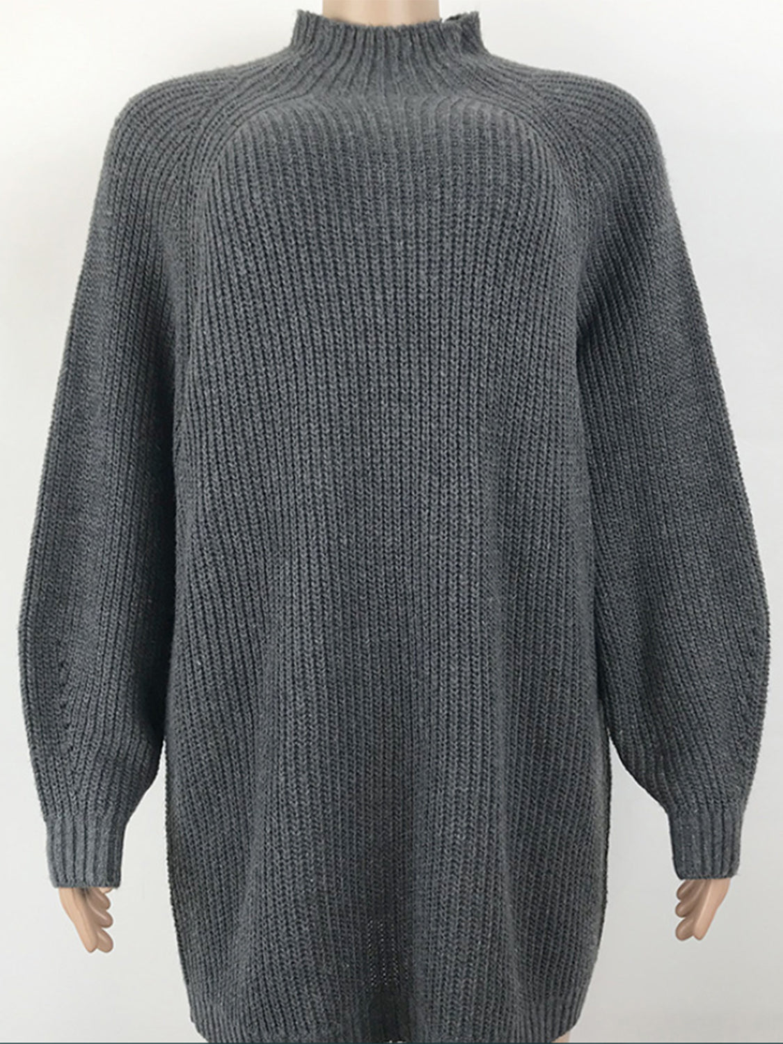 Mock Neck Dropped Shoulder Sweater Dress - The Goddess Galleries