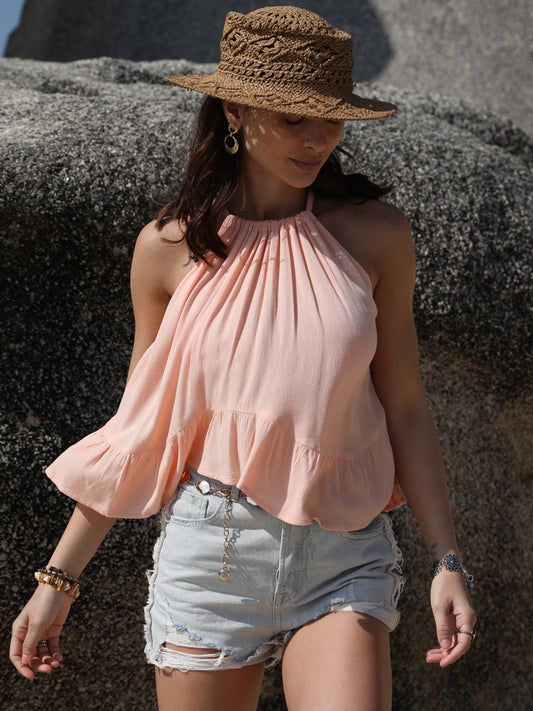 Ruched Peplum Round Neck Tank - The Goddess Galleries