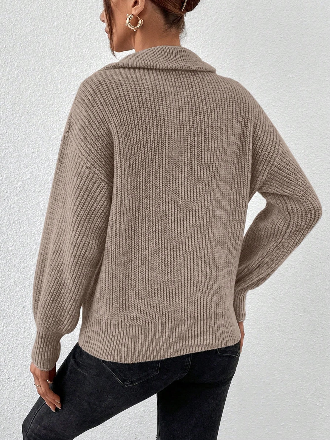 Honey Half Zip Dropped Shoulder Sweater - The Goddess Galleries