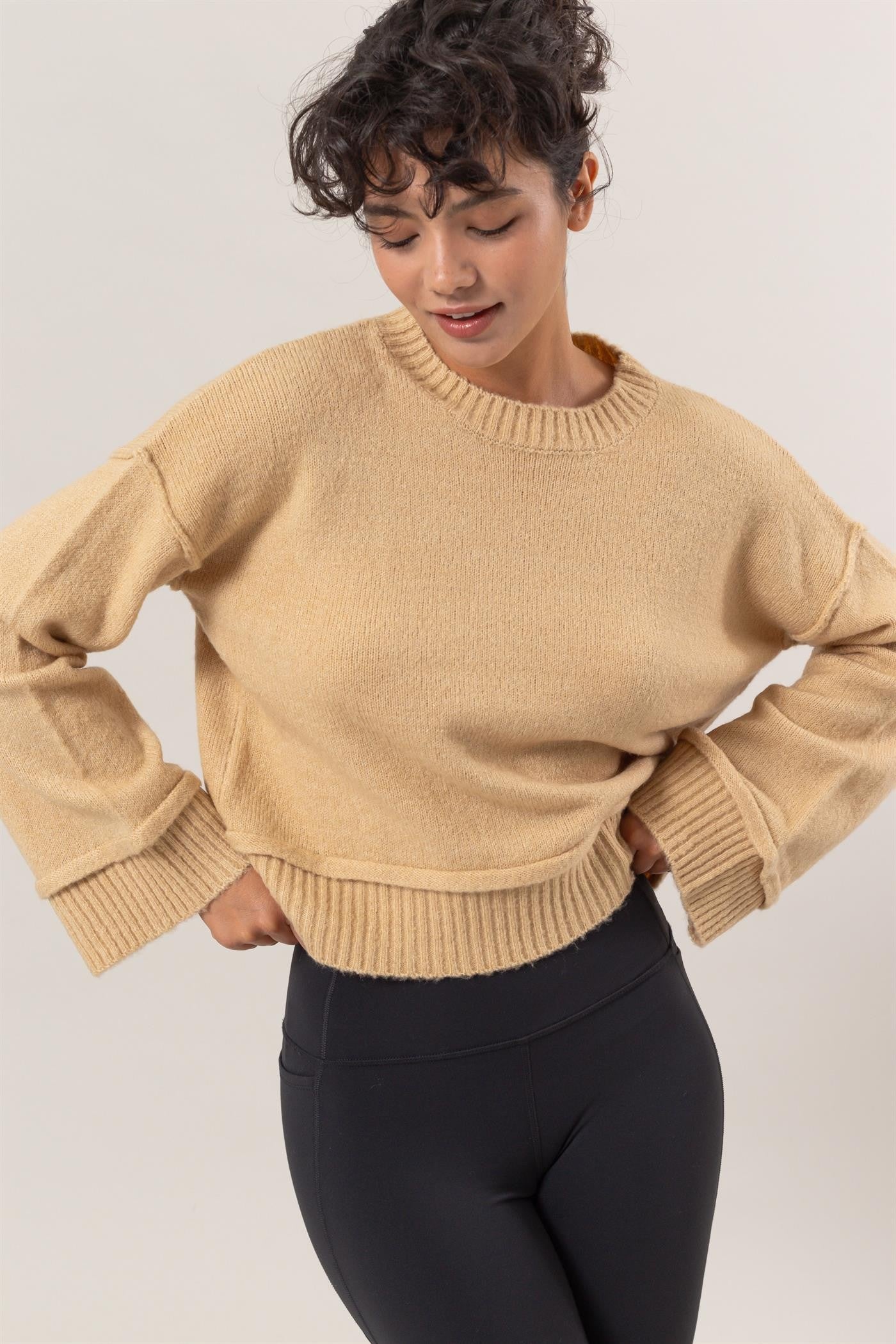 HYFVE Round Neck Dropped Shoulder Ribbed Sweater - The Goddess Galleries