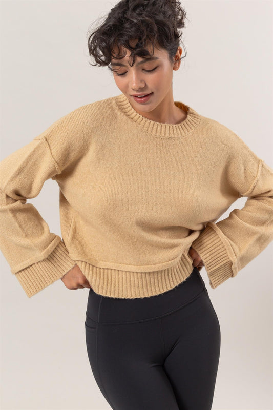 HYFVE Round Neck Dropped Shoulder Ribbed Sweater - The Goddess Galleries