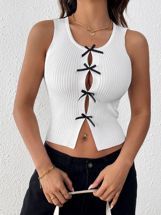 Perfee Bow Front Round Neck Tank - The Goddess Galleries