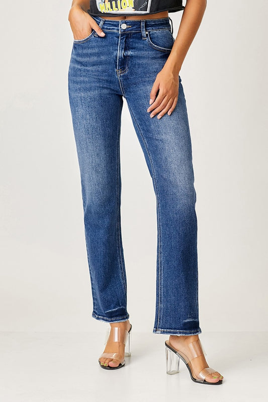 RISEN Mid Rise Slim Straight Jeans - The Goddess Galleries