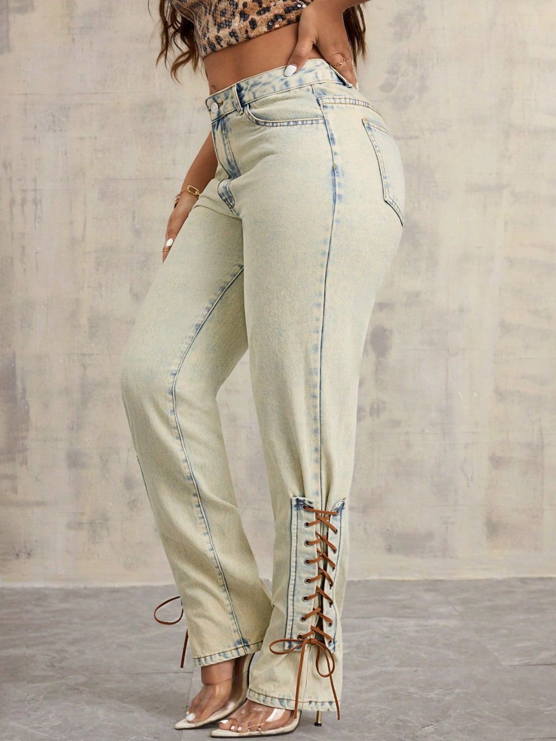 Lace-Up High Rise Jeans - The Goddess Galleries