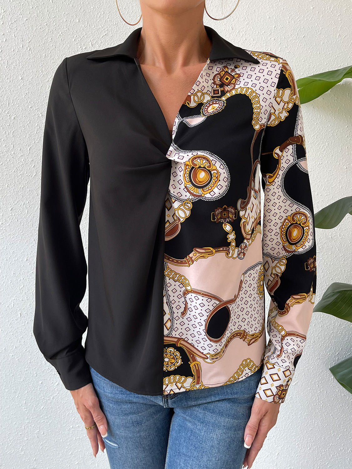Twist Front Collared Blouse - The Goddess Galleries