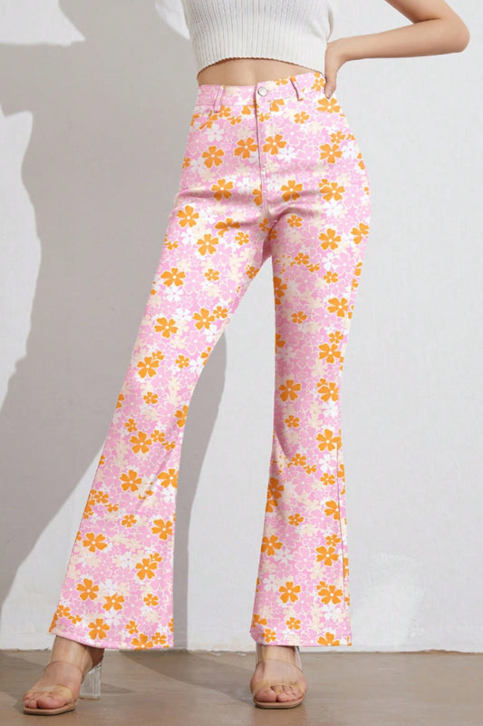 Printed High Waist Flare Pants with Pockets - The Goddess Galleries