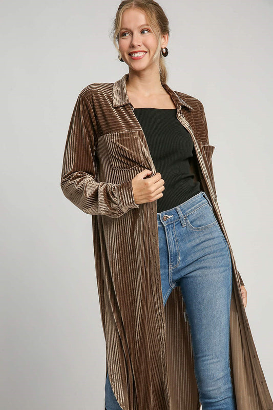 Umgee Texture Curved Hem Button Down Shirt Dress - The Goddess Galleries