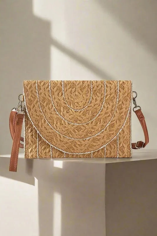 Fame Stitch Detailed Straw Crossbody Bag - The Goddess Galleries