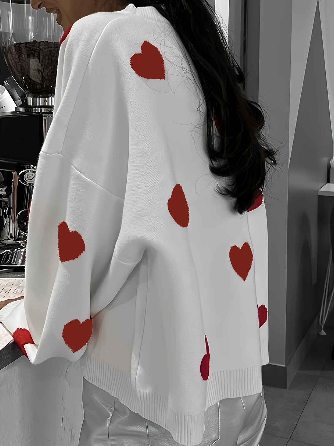 Valentine’s Day Heart Round Neck Long Sleeve Sweater - The Goddess Galleries