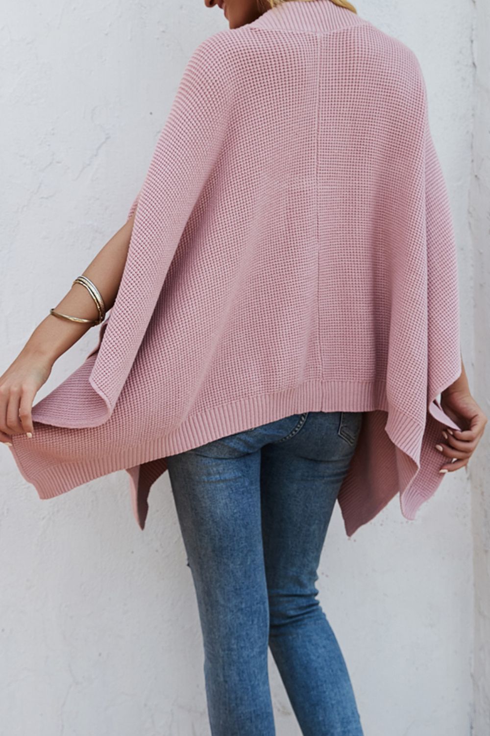 Waffle-Knit Pocketed Cape Sleeve Sweater - The Goddess Galleries