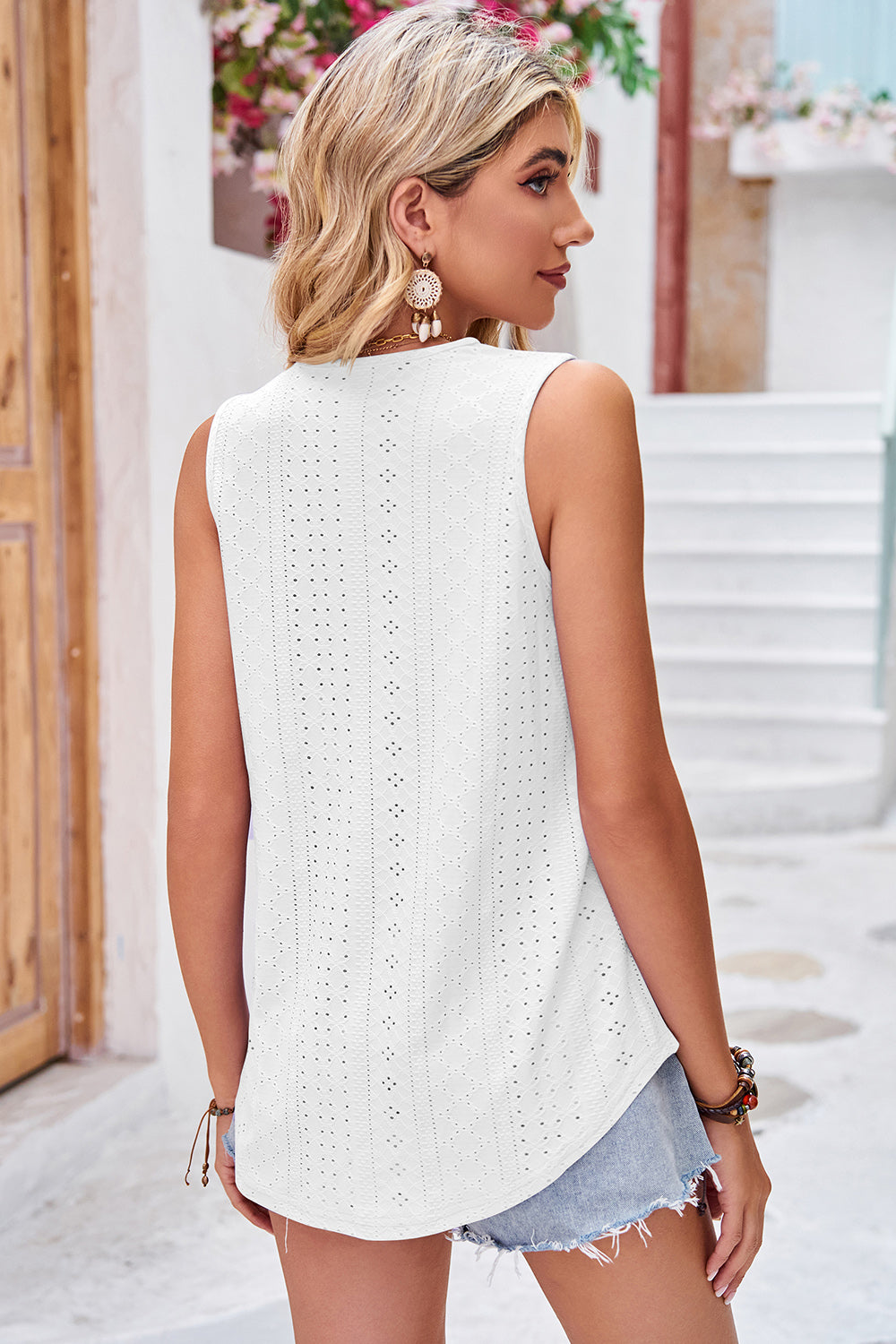 Eyelet V-Neck Wide Strap Tank - The Goddess Galleries