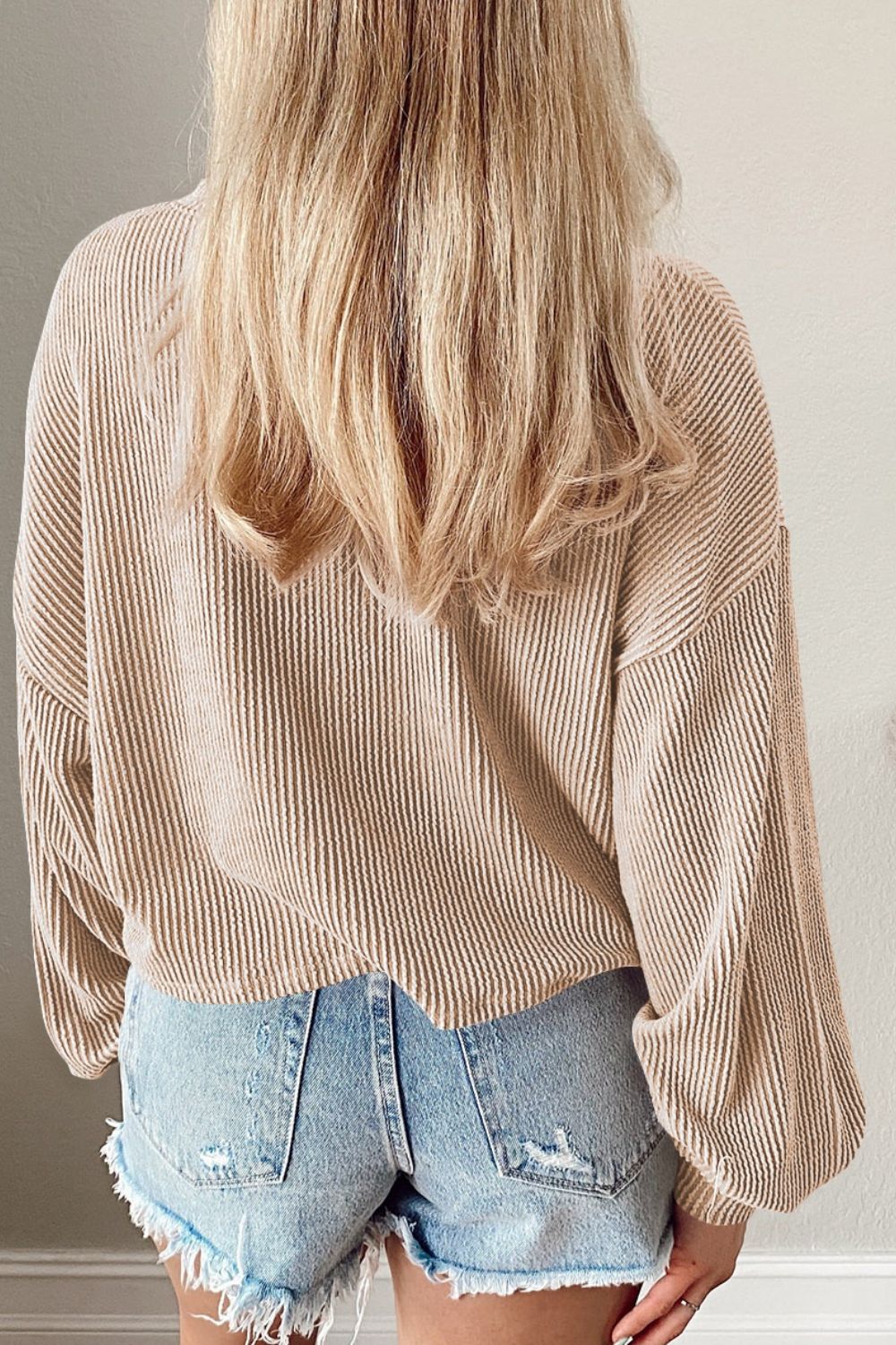 Round Neck Drop Shoulder Long Sleeve Top - The Goddess Galleries
