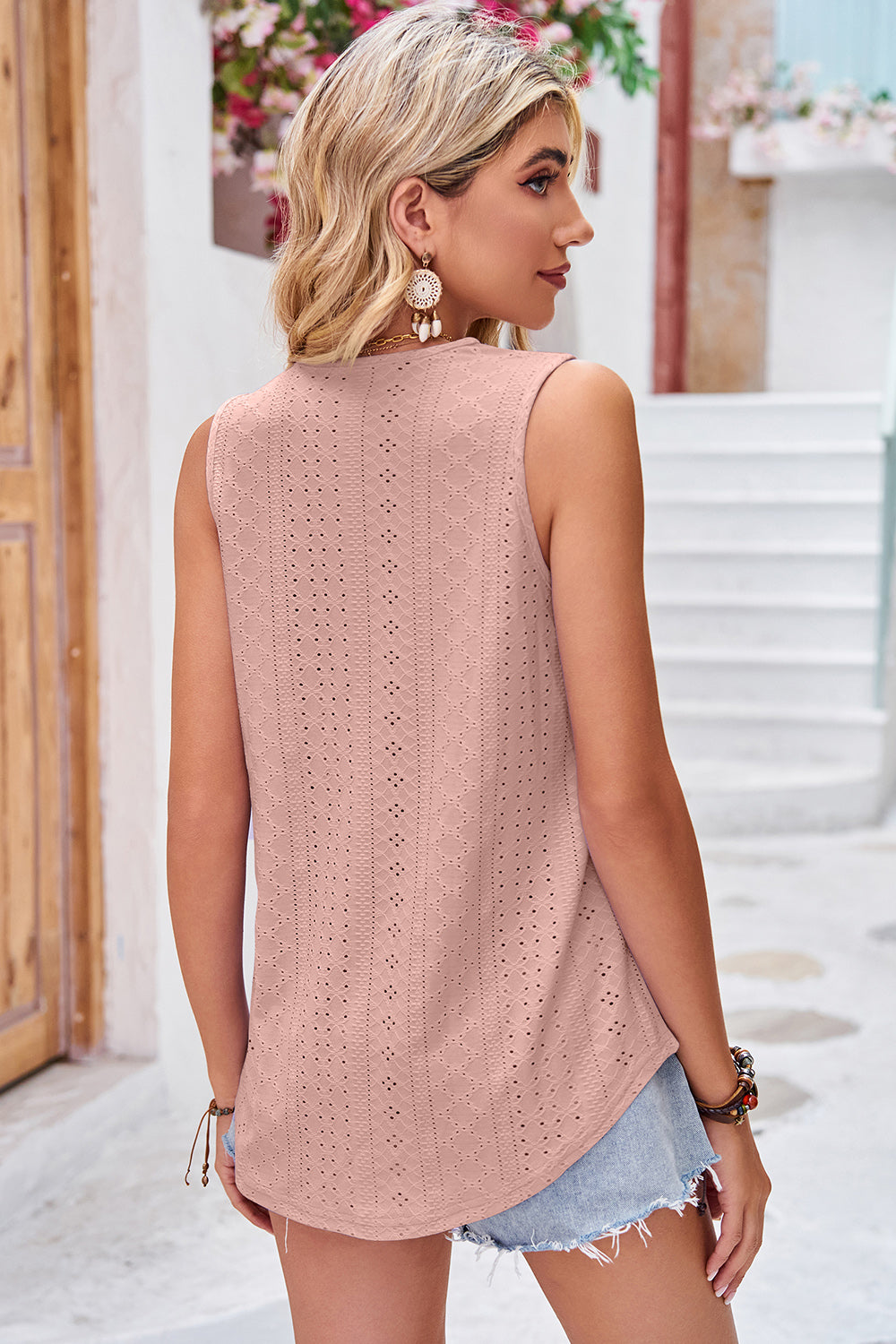 Eyelet V-Neck Wide Strap Tank - The Goddess Galleries