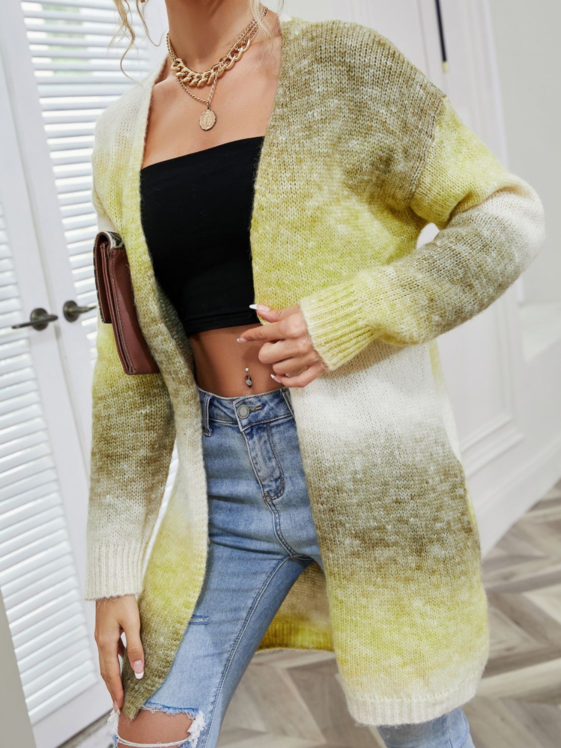 Angel Wings Full Size Pocketed Open Front Gradient Cardigan - The Goddess Galleries