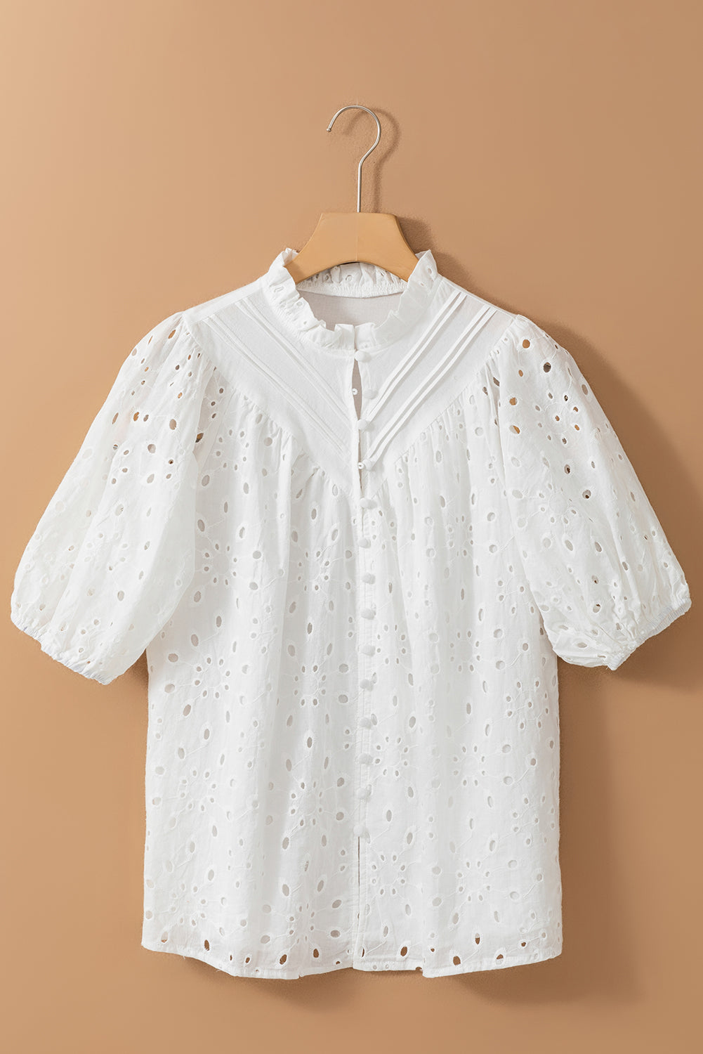 Eyelet Button Up Half Sleeve Blouse - The Goddess Galleries