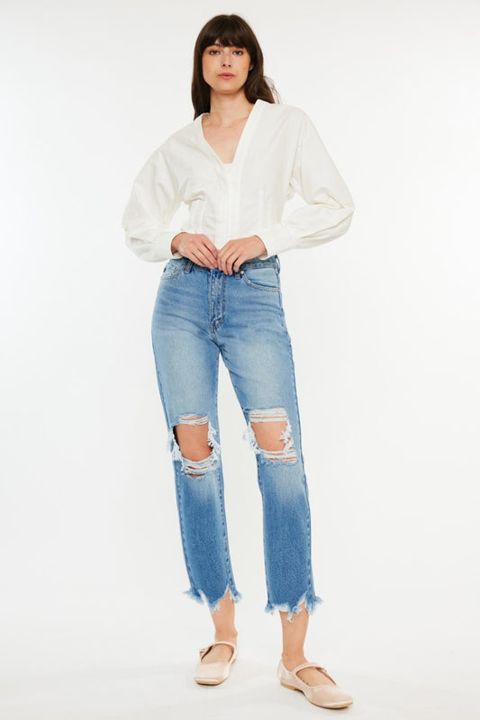 Kancan Distressed Frayed Hem Cropped Jeans - The Goddess Galleries