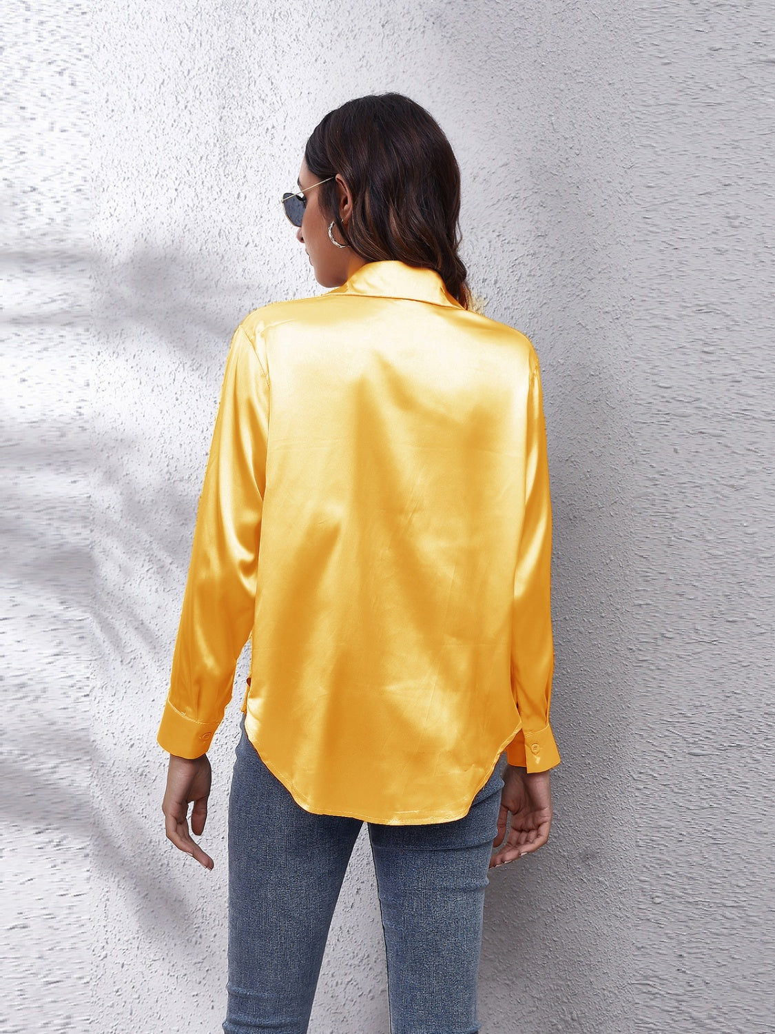 Collared Neck Buttoned Long Sleeve Shirt - The Goddess Galleries